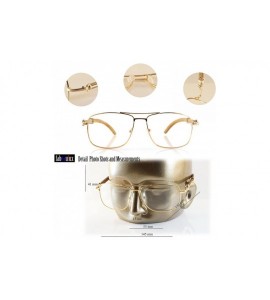 Aviator Unisex Vintage Officer Style Clear Lens Metal & Wood Rectangle Glasses A143 - Gold/ Brown - CF18CGCD9TQ $25.84