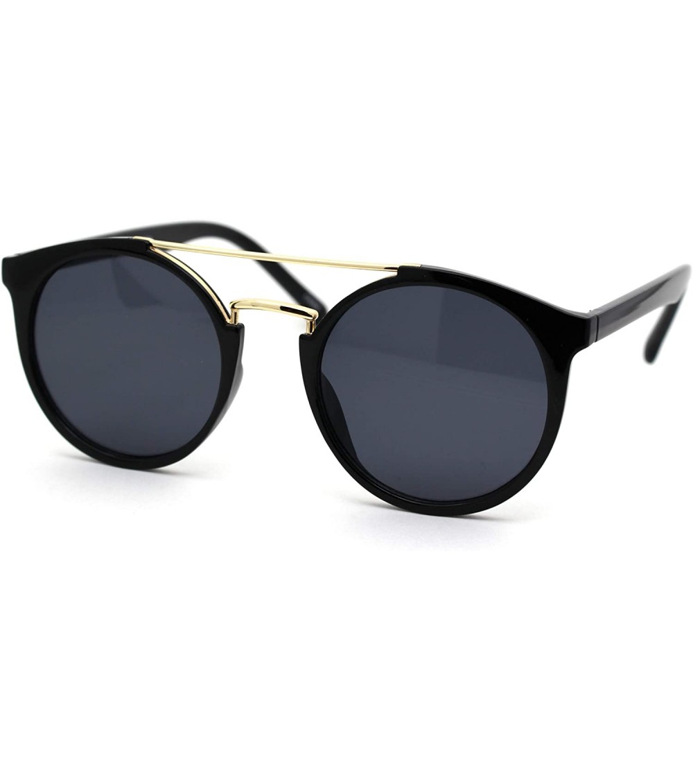 Round Mod Classic Round Double Rim Flat Top Round Keyhole Sunglasses - Black Gold Solid Black - CN18WAM7MDN $20.70