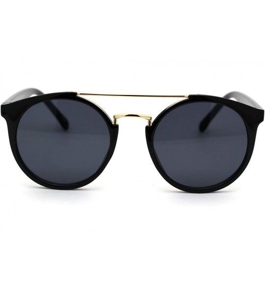 Round Mod Classic Round Double Rim Flat Top Round Keyhole Sunglasses - Black Gold Solid Black - CN18WAM7MDN $20.70