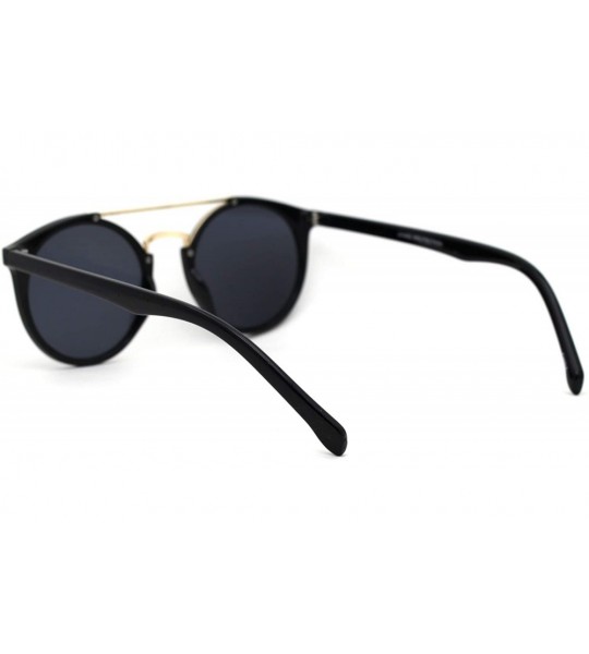 Round Mod Classic Round Double Rim Flat Top Round Keyhole Sunglasses - Black Gold Solid Black - CN18WAM7MDN $20.70