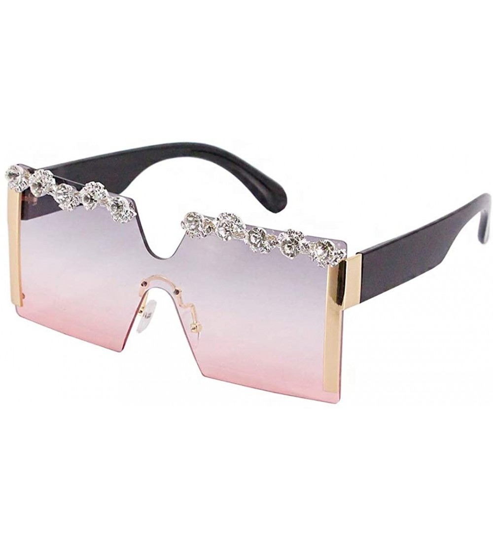 Shield Rhinestone Oversize Shield Visor Sunglasses Flat Top Mirrored Mono Lens - Purple/Diamond - CT1986RA3NU $32.11