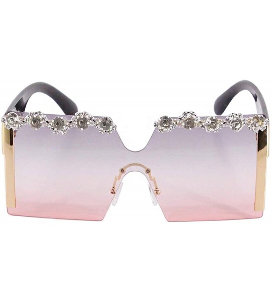 Shield Rhinestone Oversize Shield Visor Sunglasses Flat Top Mirrored Mono Lens - Purple/Diamond - CT1986RA3NU $32.11