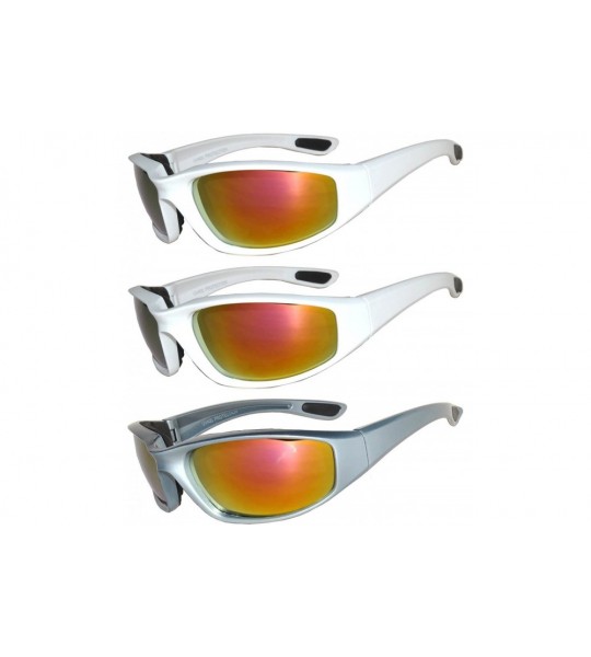 Goggle Set of 3 Pairs Motorcycle Padded Foam Glasses Smoke Yellow or Clear Lens - Wht_silr_red - CX12NYFW47E $28.31