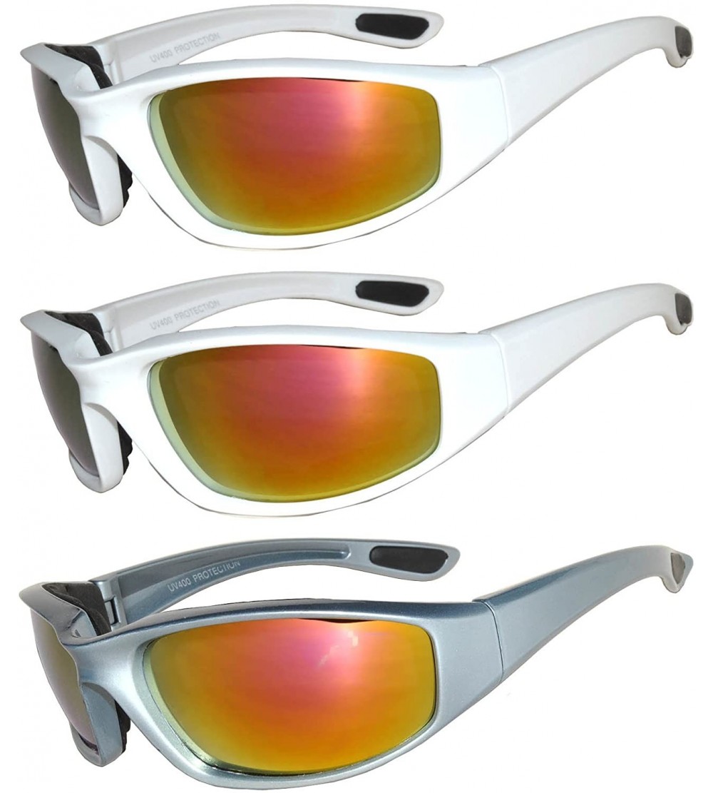 Goggle Set of 3 Pairs Motorcycle Padded Foam Glasses Smoke Yellow or Clear Lens - Wht_silr_red - CX12NYFW47E $28.31