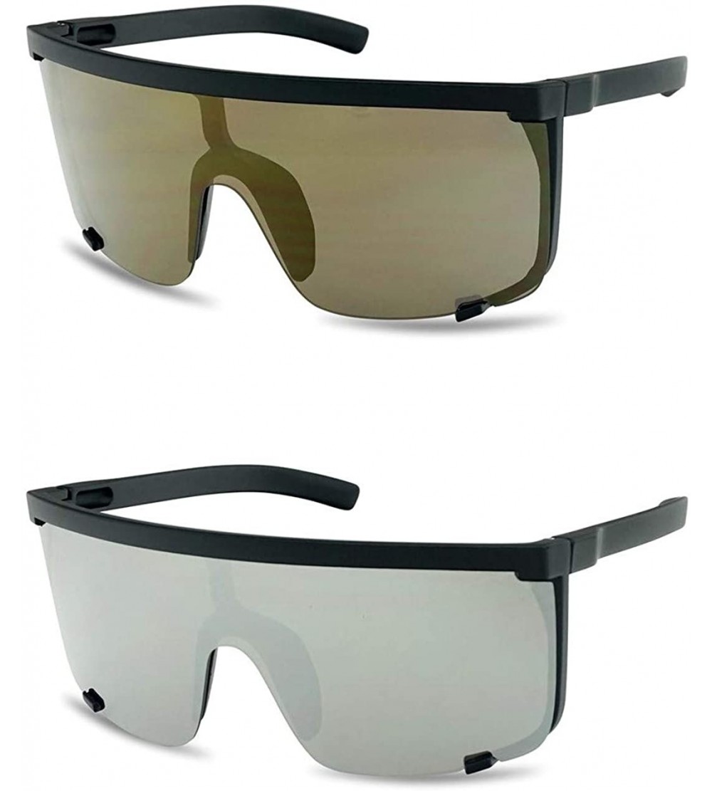Square Large Flat Top Shield Sunglasses Semi-Rimless Square Mirrored Visor Aviator Style Shades 2-Pack - C518I9TOG62 $40.71