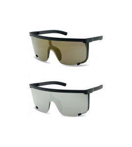 Square Large Flat Top Shield Sunglasses Semi-Rimless Square Mirrored Visor Aviator Style Shades 2-Pack - C518I9TOG62 $40.71