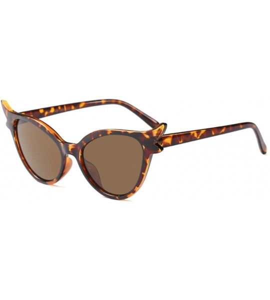 Goggle Women Vintage Retro Cat Eye Sunglasses Resin frame Oval Lens Mod Style - Leopard - CF18DTS6O6M $18.52