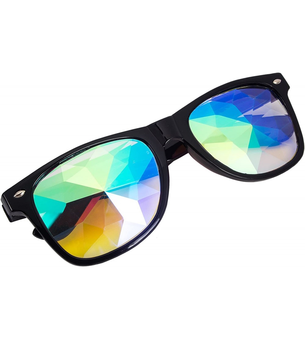 Goggle Kaleidoscope Glasses - Rainbow Rave Prism Diffraction Crystal Lens Sunglasses Goggles - Black - CU186L4U7Y2 $23.48