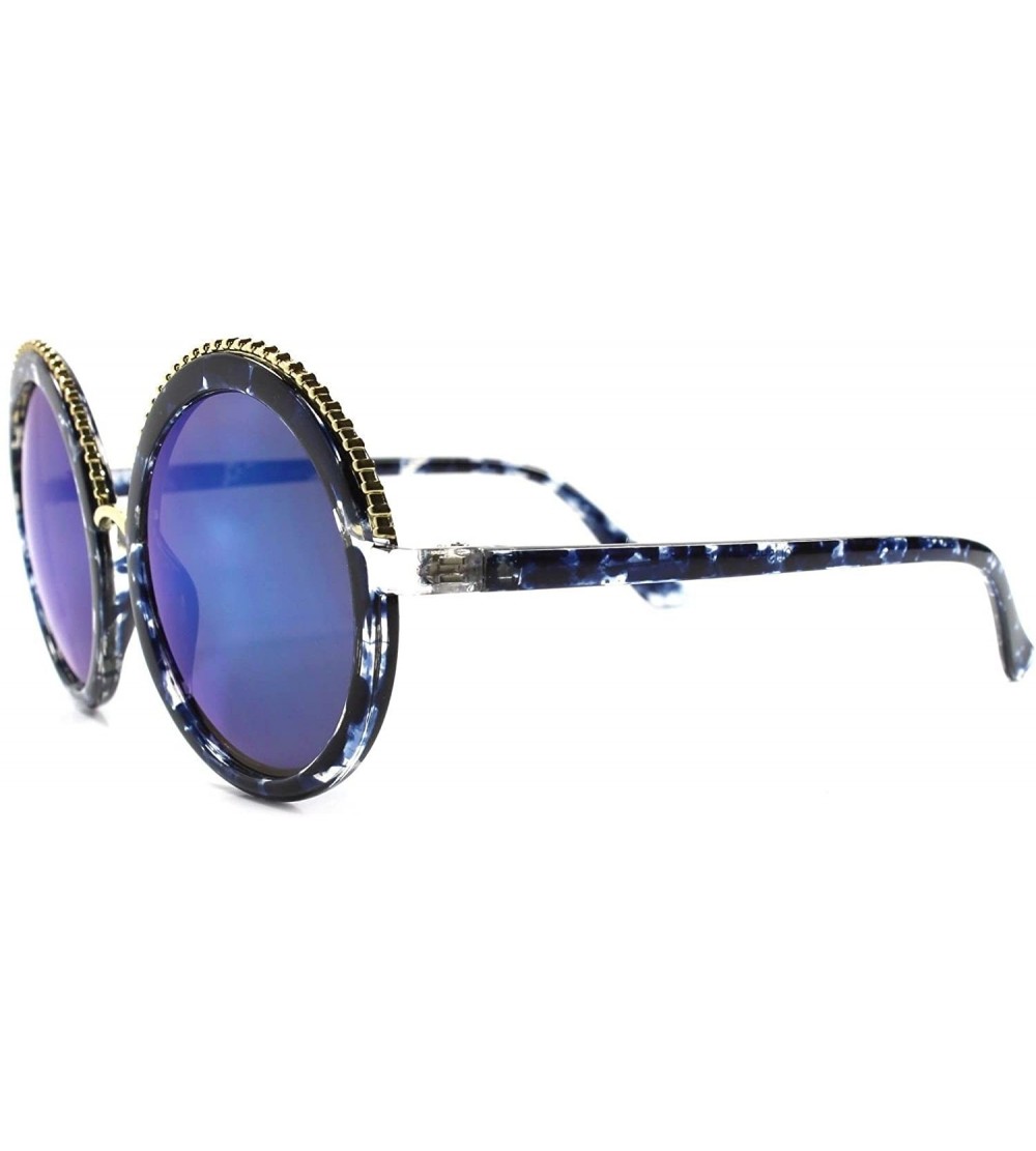 Round Designer Stylish Retro Style Blue Mirrored Lens Circle Round Womens Sunglasses - C118024E6SE $23.31