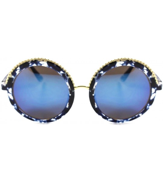 Round Designer Stylish Retro Style Blue Mirrored Lens Circle Round Womens Sunglasses - C118024E6SE $23.31