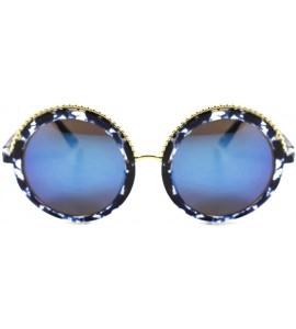 Round Designer Stylish Retro Style Blue Mirrored Lens Circle Round Womens Sunglasses - C118024E6SE $23.31