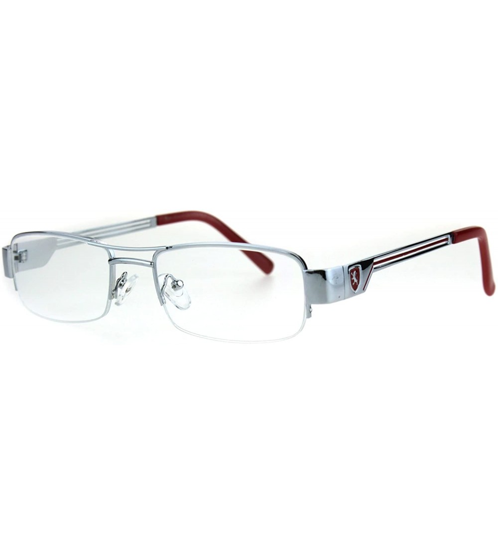 Rectangular Mens Lion Shield Rectangular Metal Half Rim Clear Lens Eye Glasses - Silver Red - C8185664LZ8 $23.36
