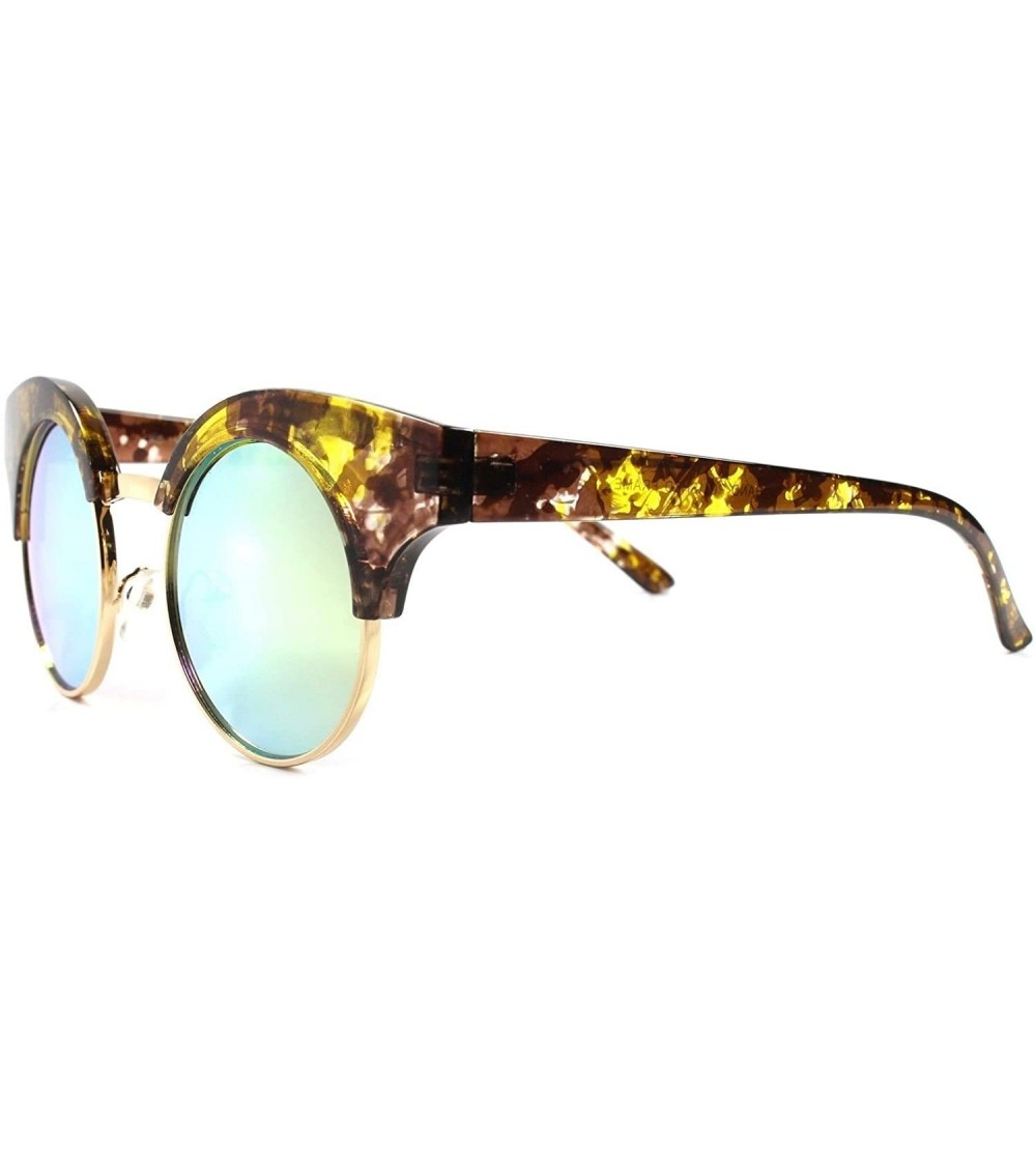 Round Designer Upscale Celebrity Green Mirrored Lens Gold Rim Womens Round Sunglasses - CM18024764A $23.73