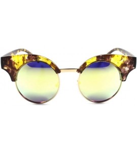 Round Designer Upscale Celebrity Green Mirrored Lens Gold Rim Womens Round Sunglasses - CM18024764A $23.73