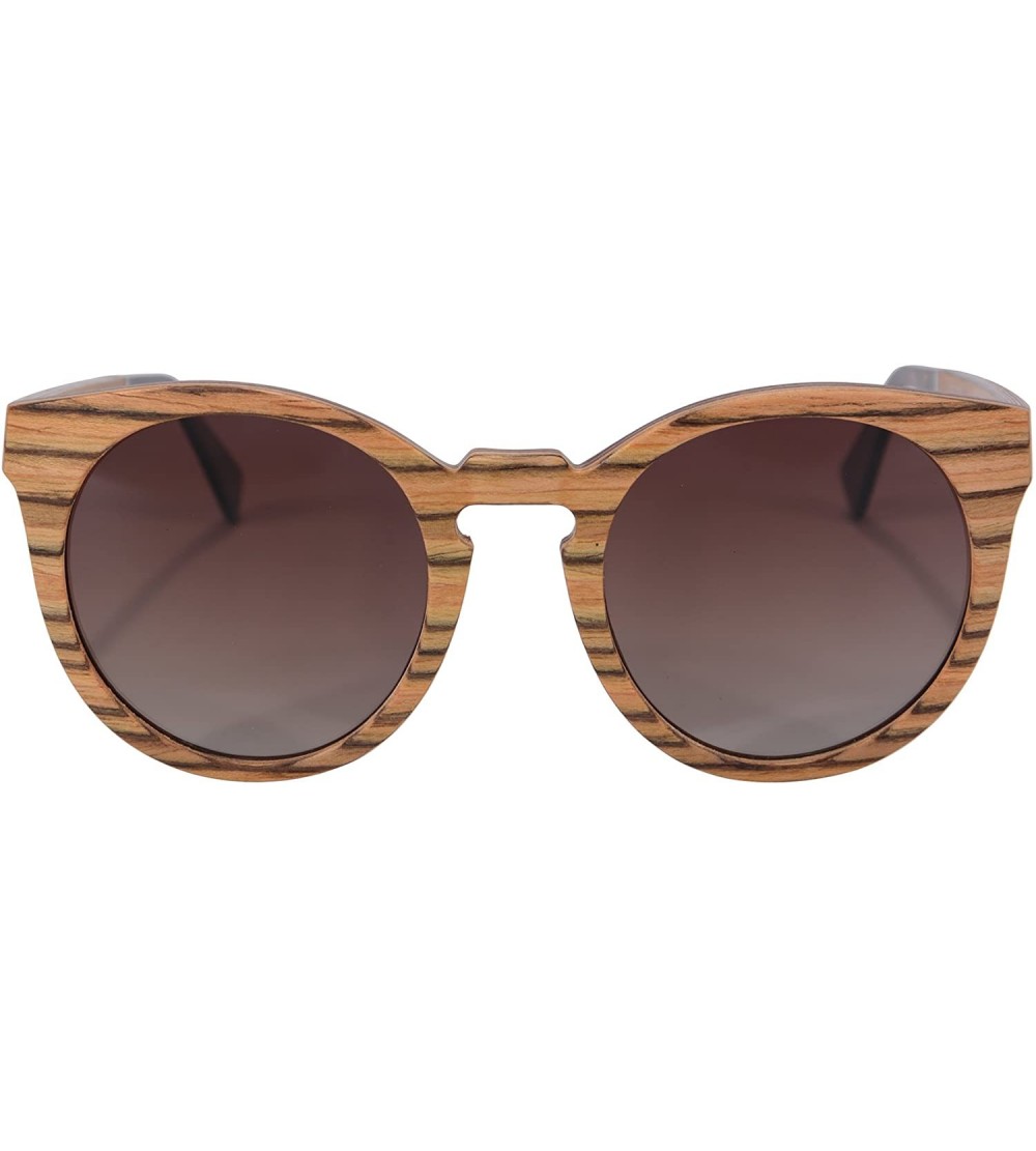 Aviator Retro Vintage Polarized Wood Sunglasses Wood Frame-SG73006 - Zebra- Gradient Brown - C318DUI682W $59.08