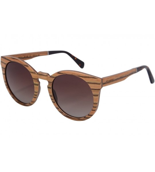 Aviator Retro Vintage Polarized Wood Sunglasses Wood Frame-SG73006 - Zebra- Gradient Brown - C318DUI682W $59.08