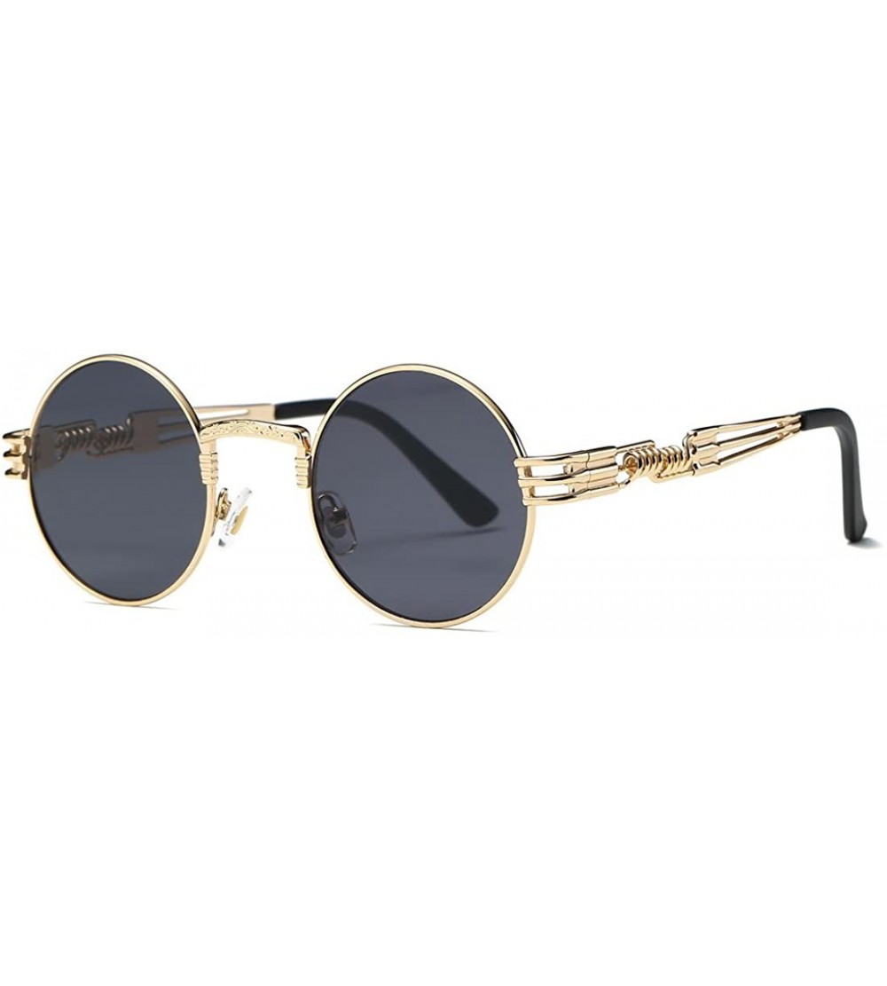 Round Sunglasses Steampunk Style Round Metal Frame Unisex Glasses AE0539 - Gold&black - CF17YA8KREO $22.41
