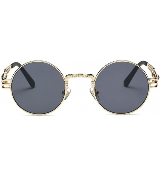 Round Sunglasses Steampunk Style Round Metal Frame Unisex Glasses AE0539 - Gold&black - CF17YA8KREO $22.41