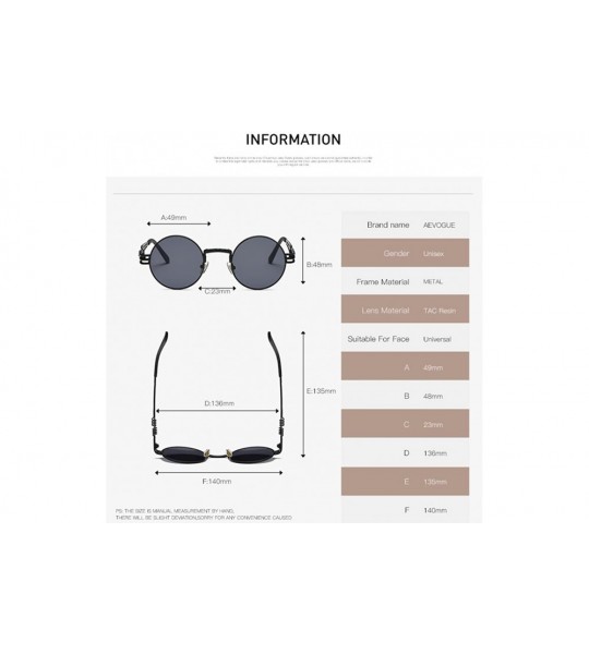 Round Sunglasses Steampunk Style Round Metal Frame Unisex Glasses AE0539 - Gold&black - CF17YA8KREO $22.41