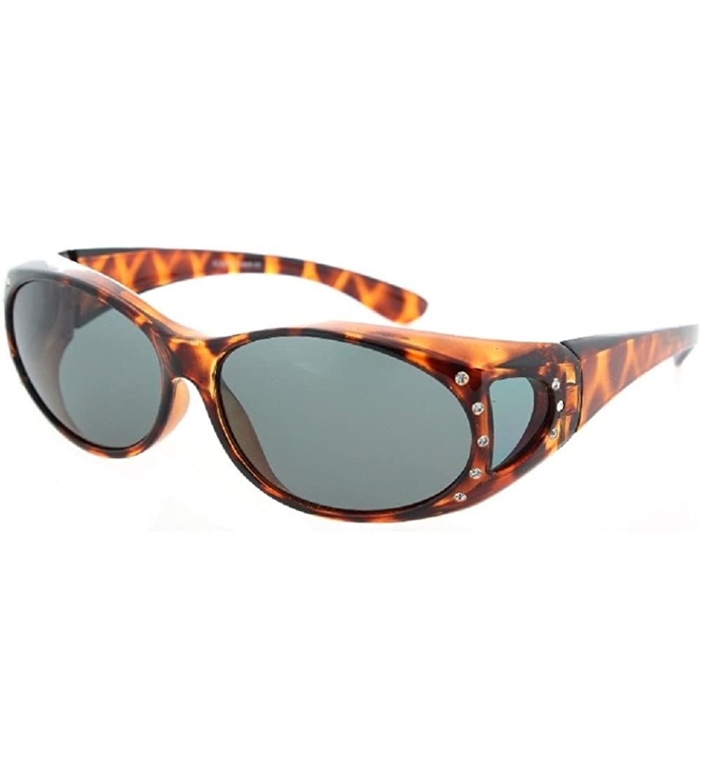 Shield Men and Women Polarized Fit Over Lens Cover Sunglasses - Tortoise With Rhinestone - CU12CQ6VH0J $24.84