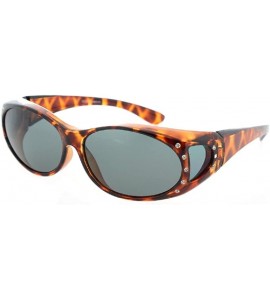 Shield Men and Women Polarized Fit Over Lens Cover Sunglasses - Tortoise With Rhinestone - CU12CQ6VH0J $24.84