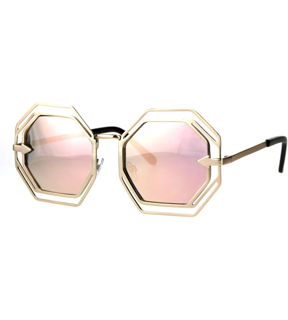 Rectangular Womens Victorian Geometric Art Deco Metal Rim Octagon Color Mirror Sunglasses - Gold Pink - CS18497Y8O7 $22.64