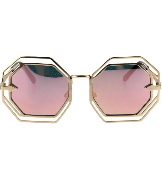 Rectangular Womens Victorian Geometric Art Deco Metal Rim Octagon Color Mirror Sunglasses - Gold Pink - CS18497Y8O7 $22.64