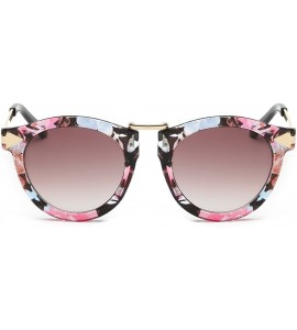 Round Women's Fashion Round Cat Eye Sunglasses Flash Mirror Lens Metal Frame UV400 - Flower/Light Red - CE12IACCJIL $37.30