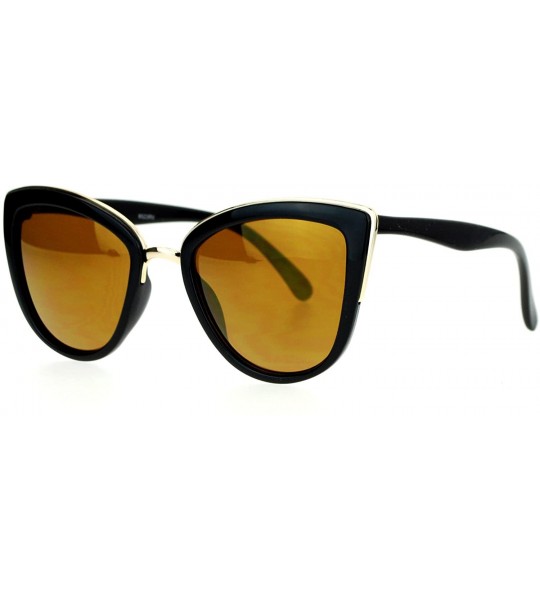 Cat Eye Oversize Metal Brow Trim Cat Eye Sunglasses - Black Gold - C012C4VMPZR $23.65