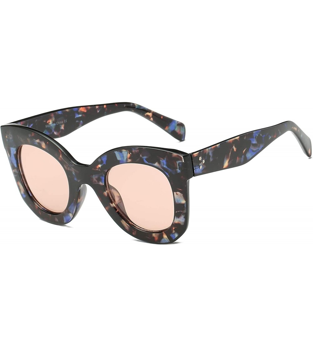 Oversized Women Fashion Round Cat Eye Oversized Designer Sunglasses - Peach - CX18I7T4ZR8 $18.58