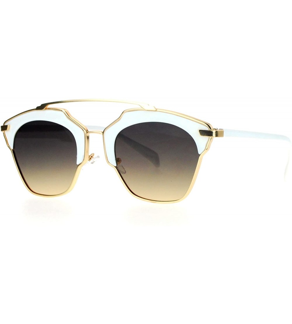 Wayfarer Metal Outline Double Bridge Retro Vintage Half Rim Sunglasses - Gold White - CT12G7GVQCD $22.79