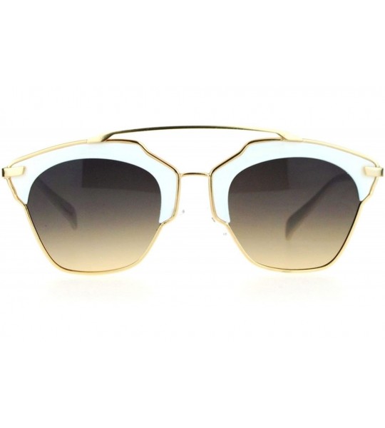 Wayfarer Metal Outline Double Bridge Retro Vintage Half Rim Sunglasses - Gold White - CT12G7GVQCD $22.79