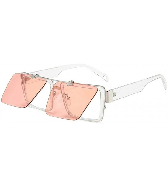 Square Blocking Eyeglasses Double Sunglasses Eyewear - Pink - CS18XTTK9OM $25.75