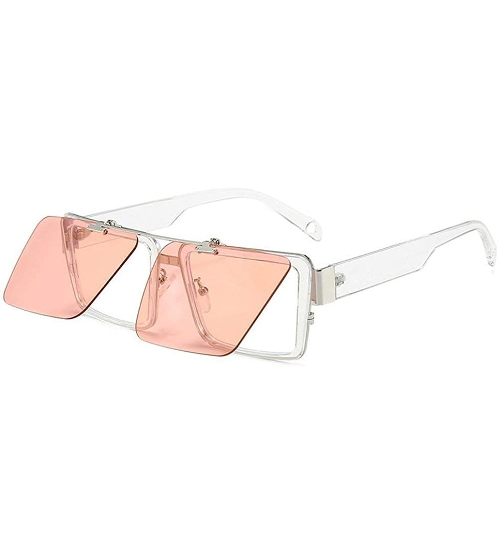 Square Blocking Eyeglasses Double Sunglasses Eyewear - Pink - CS18XTTK9OM $25.75