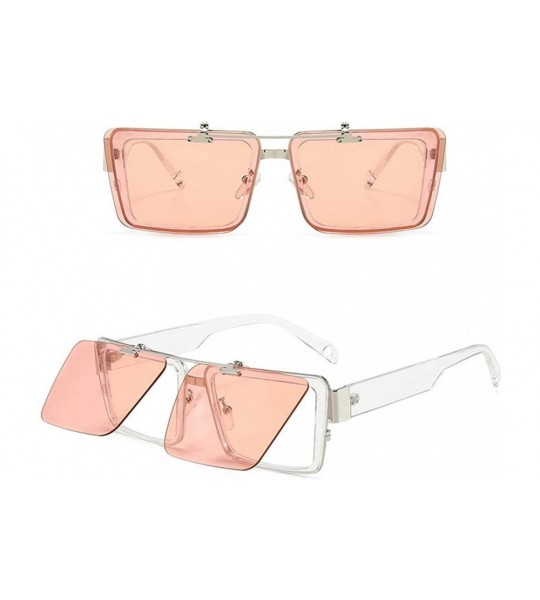 Square Blocking Eyeglasses Double Sunglasses Eyewear - Pink - CS18XTTK9OM $25.75