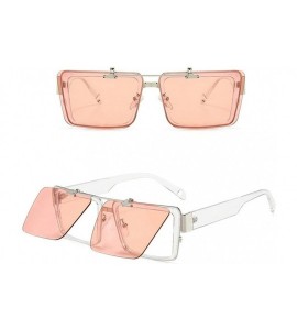 Square Blocking Eyeglasses Double Sunglasses Eyewear - Pink - CS18XTTK9OM $25.75