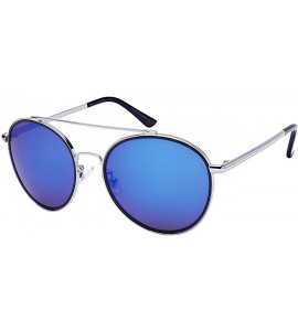 Aviator Round Metal Aviators with Color Mirror Lens 25155-REV - Silver+black - CN12NVHBPSY $18.72