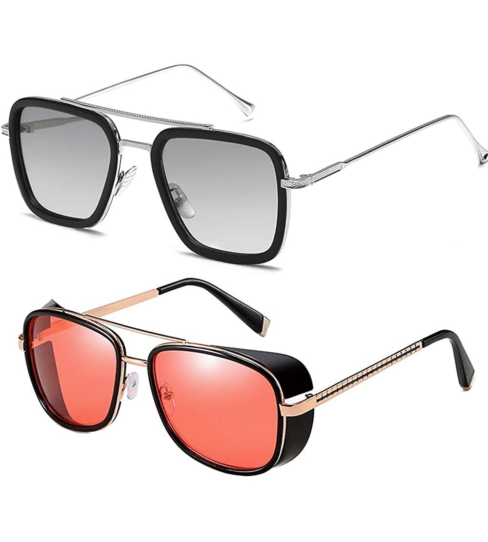 Aviator Tony Stark Sunglasses - Vintage Square Metal Frame Sunglasses for Men Women Classic Downey IRON MAN TONY Stark 3 - CR...