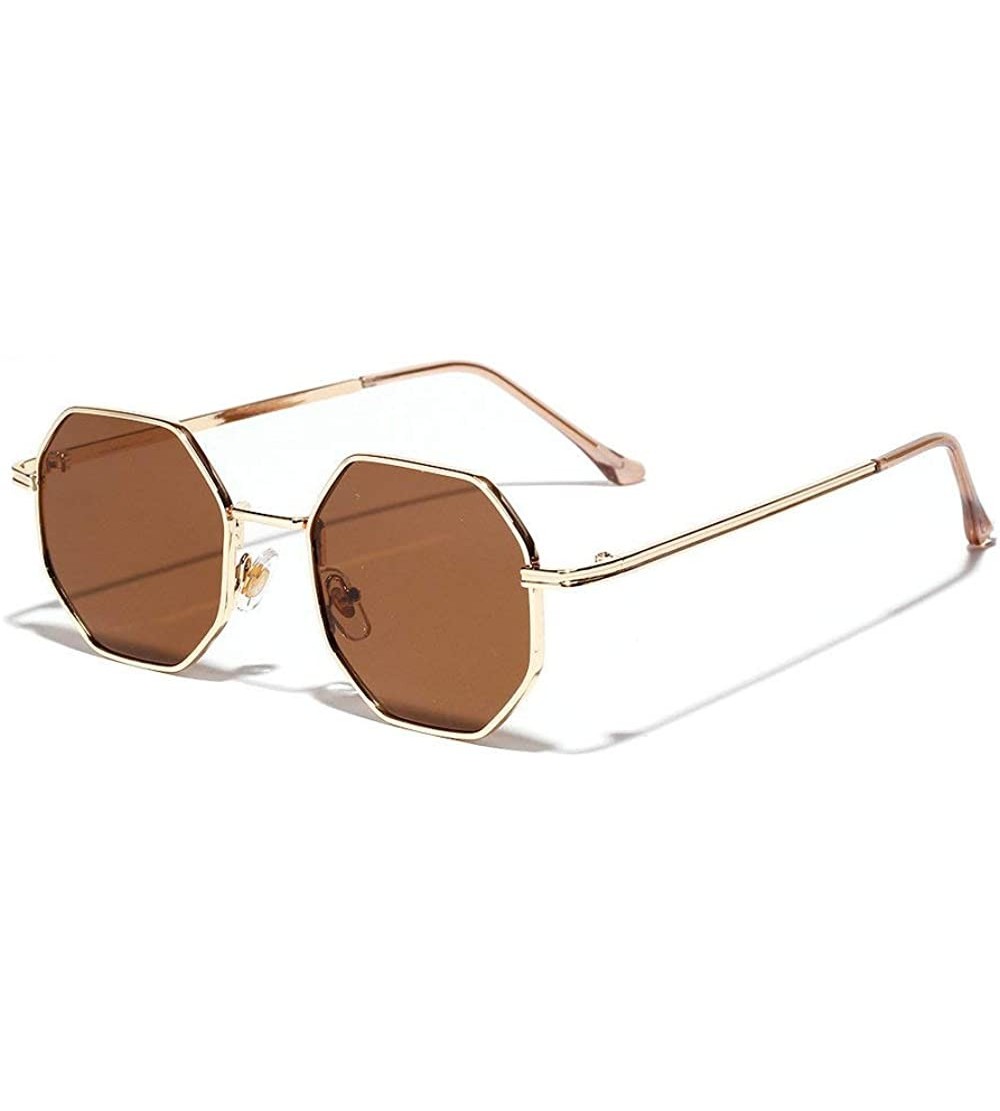 Goggle Fashion Trend Small Frame Polygon Sunglasses Brand Designer Vintage Lady Glasses - Brown - CQ18TAT2TH7 $22.66