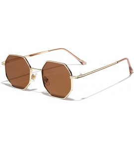 Goggle Fashion Trend Small Frame Polygon Sunglasses Brand Designer Vintage Lady Glasses - Brown - CQ18TAT2TH7 $22.66