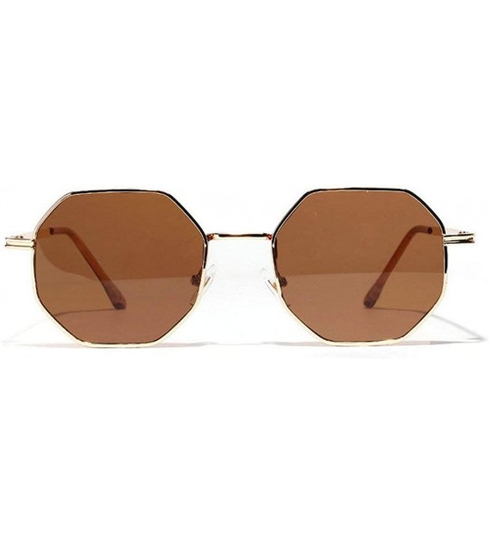 Goggle Fashion Trend Small Frame Polygon Sunglasses Brand Designer Vintage Lady Glasses - Brown - CQ18TAT2TH7 $22.66