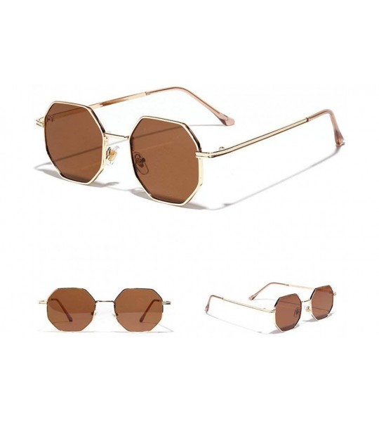 Goggle Fashion Trend Small Frame Polygon Sunglasses Brand Designer Vintage Lady Glasses - Brown - CQ18TAT2TH7 $22.66