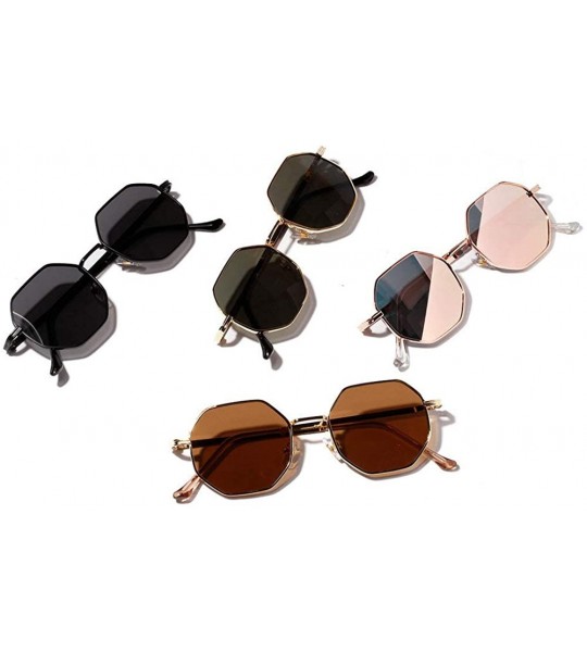 Goggle Fashion Trend Small Frame Polygon Sunglasses Brand Designer Vintage Lady Glasses - Brown - CQ18TAT2TH7 $22.66