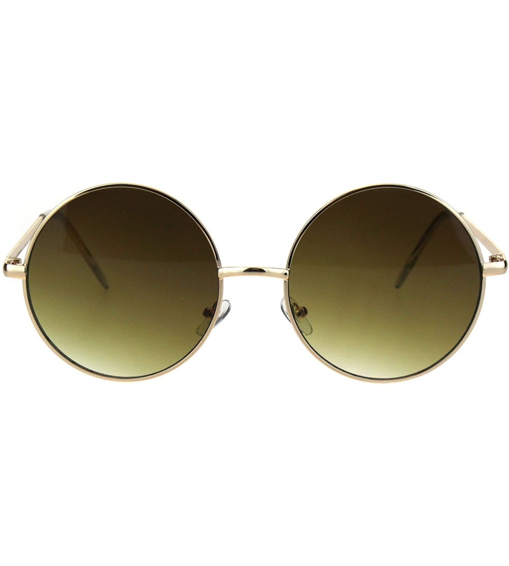 Round Round Circle Lens Hippie Metal Rim Gradient Sunglasses - Gold Brown - CO18H6R3W6R $18.88