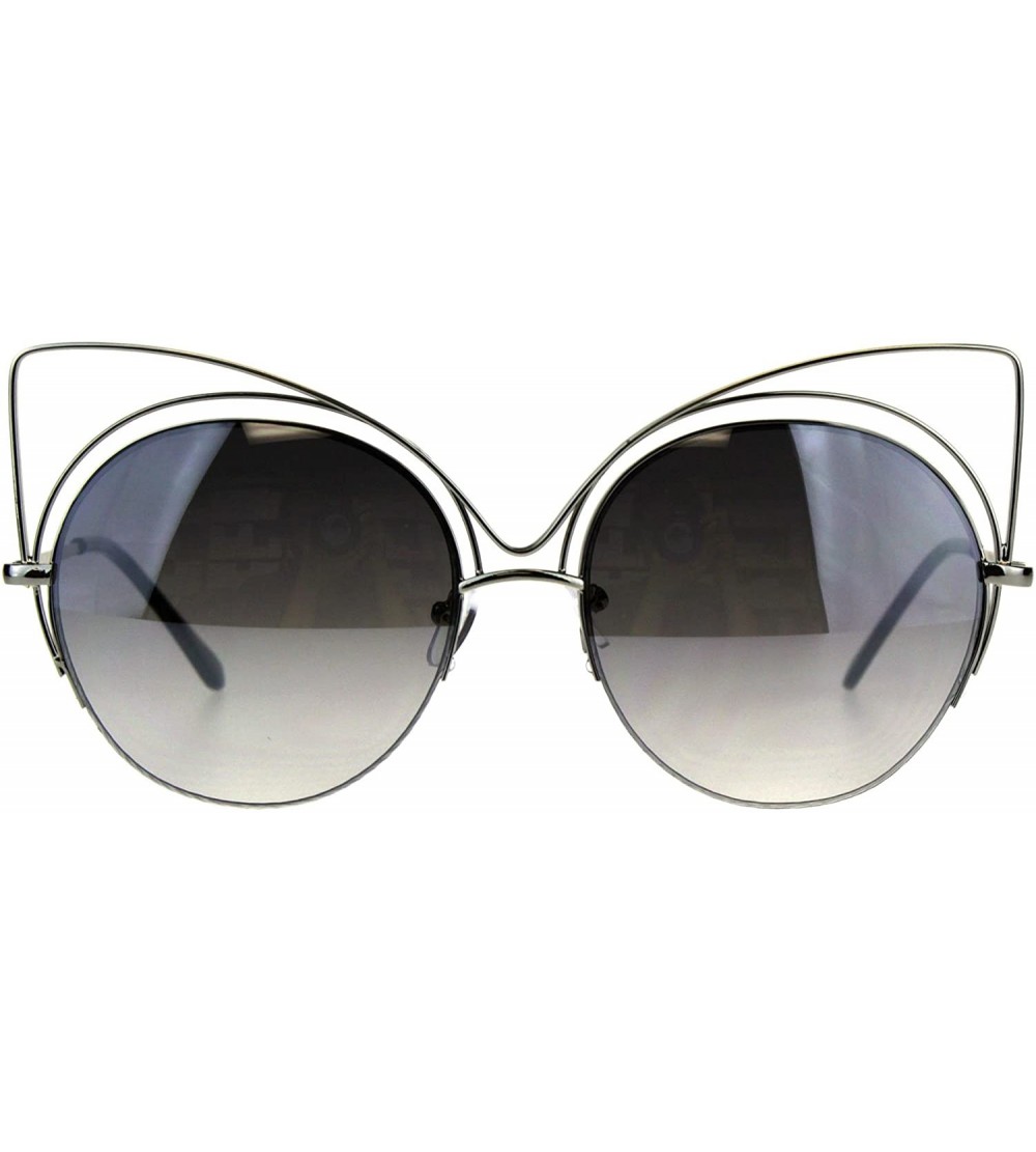 Round Womens Round Cateye Sunglasses Oversized Wire Half Rim Frame UV 400 - Silver (Smoke Mirror) - CS18EWQX3CX $21.62
