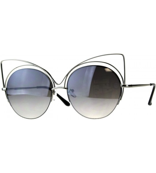 Round Womens Round Cateye Sunglasses Oversized Wire Half Rim Frame UV 400 - Silver (Smoke Mirror) - CS18EWQX3CX $21.62