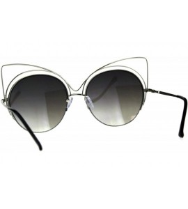 Round Womens Round Cateye Sunglasses Oversized Wire Half Rim Frame UV 400 - Silver (Smoke Mirror) - CS18EWQX3CX $21.62