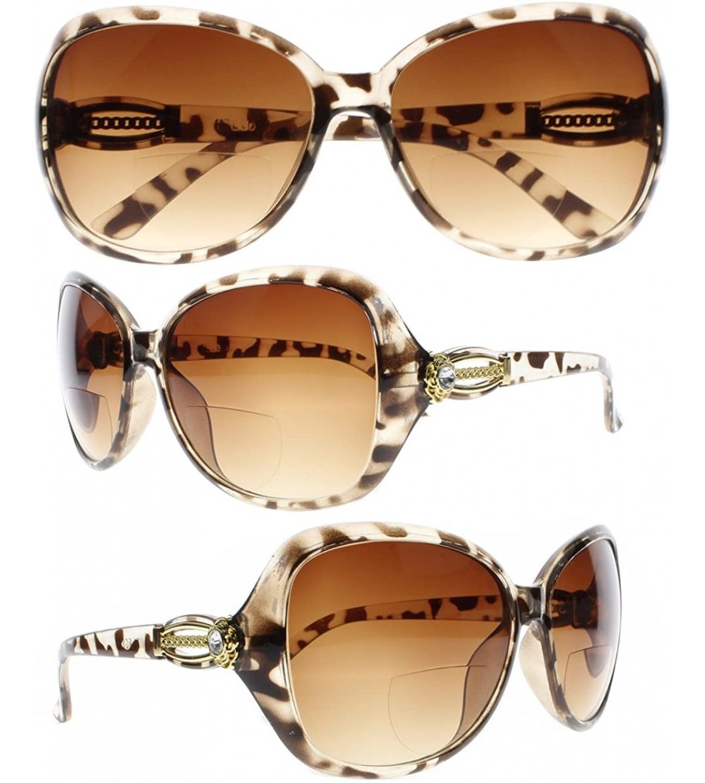 Butterfly Stylish Bifocal Reading Glasses Flower With Diamond Sun Readers UV400Tinted Sunglasses - Leopard - C418ERELMMT $33.88