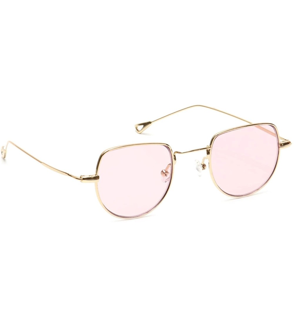Oval Small Half Circle Sunglasses Cut Out Gold Metal Round Candy Color Tint Oval Boho Style - Pink - C418EXH6Q0C $23.62