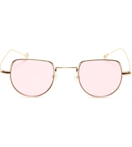 Oval Small Half Circle Sunglasses Cut Out Gold Metal Round Candy Color Tint Oval Boho Style - Pink - C418EXH6Q0C $23.62